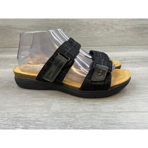 Clarks Women's Sandal Slide‎ Slip-On Cork Wedge Casual Leather 9 Black Shoes